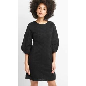 GAP A LINE BALLOON SLEEVE EYELET BLACK DRESS SIZE 14 Tall PREPPY